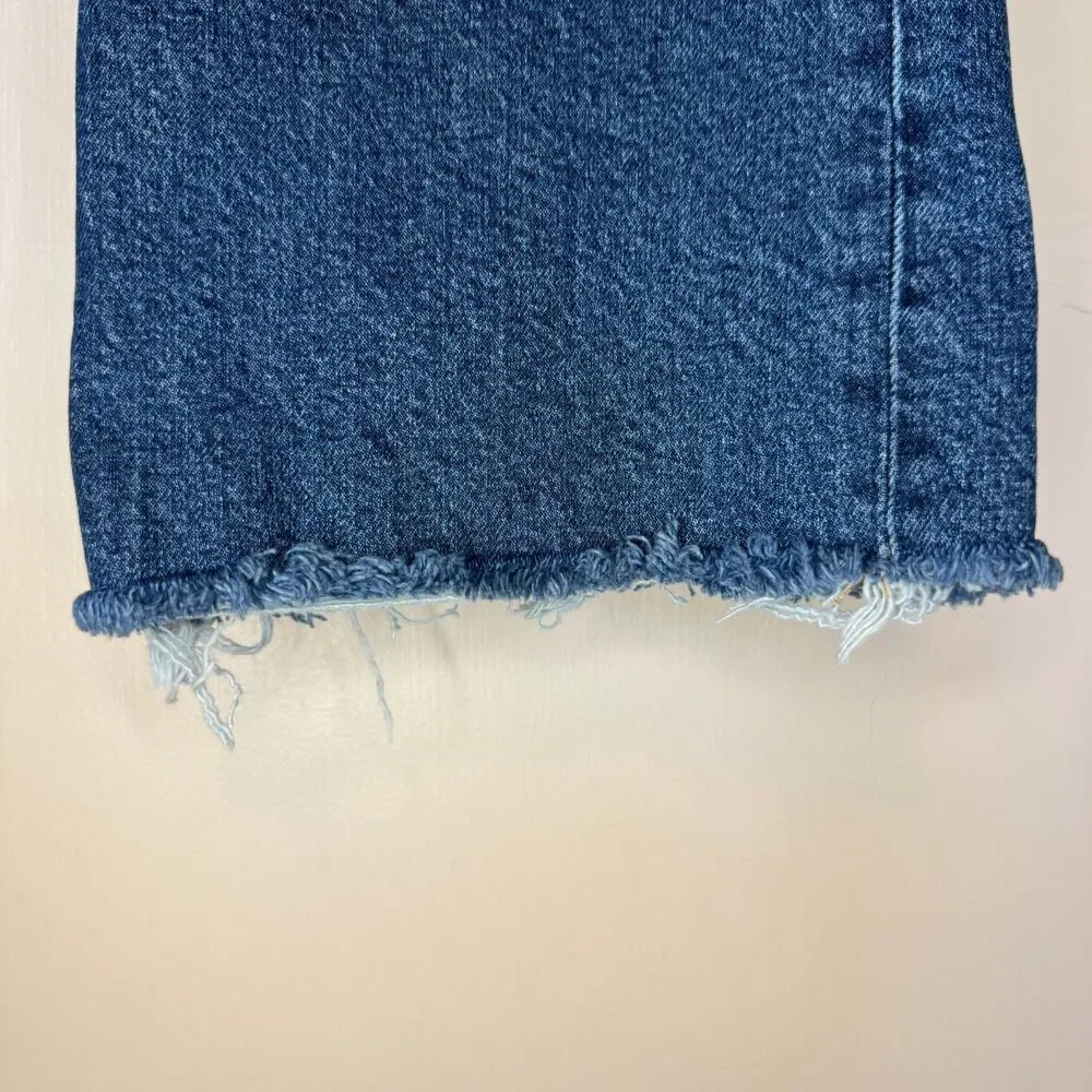 ANINE BING woman's size 31 Lara mid rise indigo raw hem ankle button fly jeans